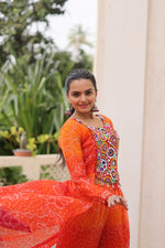 Thumbnail for Prazu Fashion Orange Georgette Bandhani Print Gamthi Patchwork Suit For Navratri