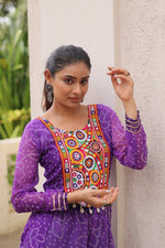 Thumbnail for Prazu Fashion Violet Georgette Bandhani Print Gamthi Patchwork Suit For Navratri