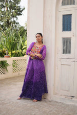Thumbnail for Prazu Fashion Violet Georgette Bandhani Print Gamthi Patchwork Suit For Navratri