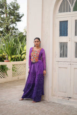 Thumbnail for Prazu Fashion Violet Georgette Bandhani Print Gamthi Patchwork Suit For Navratri