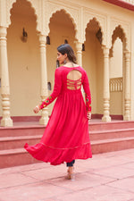 Thumbnail for Prazu Fashion Pink Rayon With Kutchi Gamthi Work Navratri Kurti