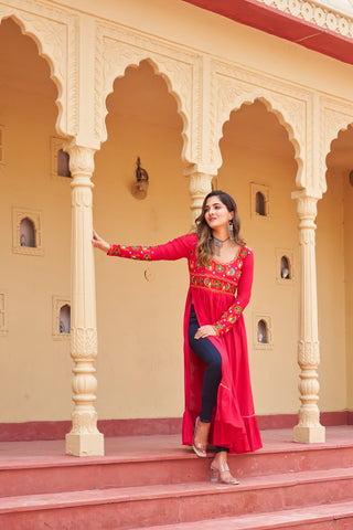 Prazu Fashion Pink Rayon With Kutchi Gamthi Work Navratri Kurti