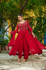 Thumbnail for Prazu Fashion Maroon Wine Georgette Multithreaded Beads Embroidered Salwar Suit