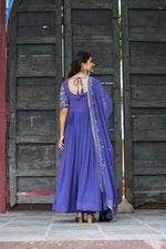 Thumbnail for Prazu Fashion Blue Georgette Sequins Multithreaded Beads Embroidered Gown With Dupatta - Distacart