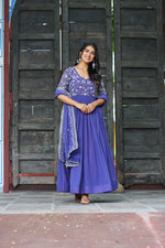 Thumbnail for Prazu Fashion Blue Georgette Sequins Multithreaded Beads Embroidered Gown With Dupatta - Distacart