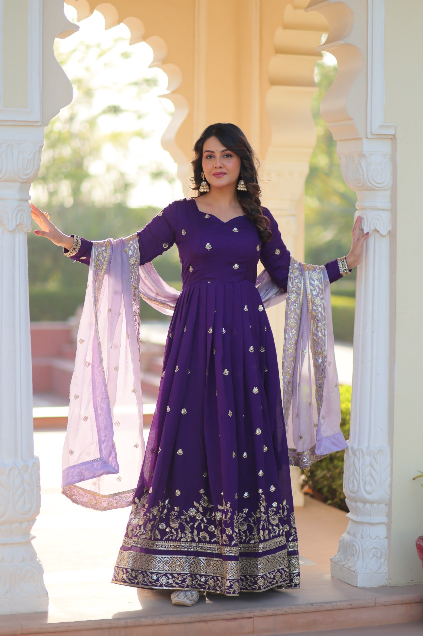 Prazu Fashion Violet Georgette With Embroidery Zari Sequins-Work Gown - Distacart