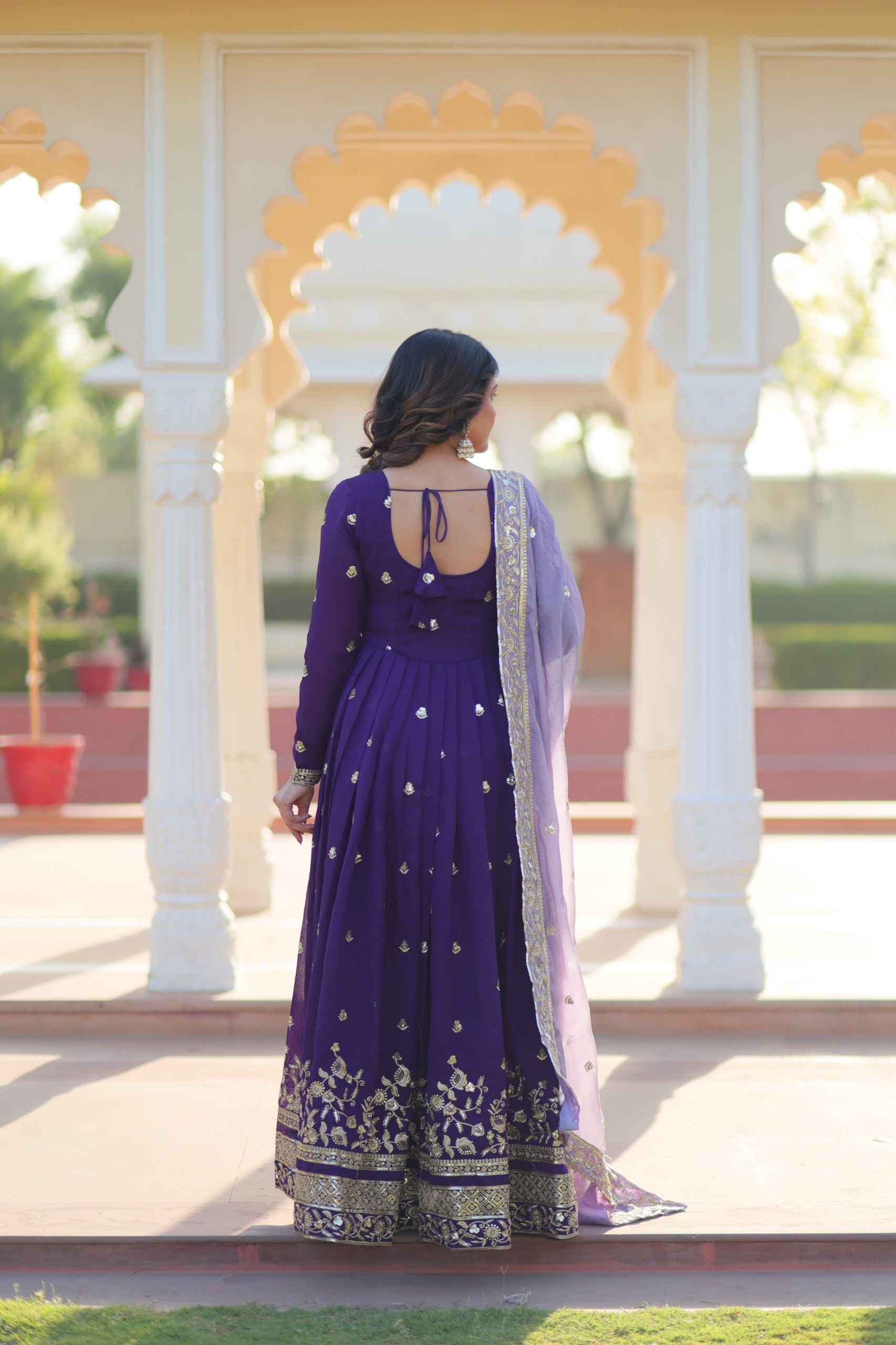 Prazu Fashion Violet Georgette With Embroidery Zari Sequins-Work Gown