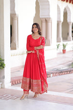 Thumbnail for Prazu Fashion Red Vichitra Silk With Rich Sequins Embroidered Work Anarkali Suit