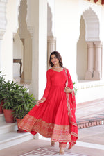 Thumbnail for Prazu Fashion Red Vichitra Silk With Rich Sequins Embroidered Work Anarkali Suit