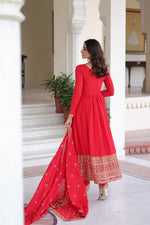 Thumbnail for Prazu Fashion Red Vichitra Silk With Rich Sequins Embroidered Work Anarkali Suit