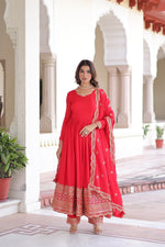 Thumbnail for Prazu Fashion Red Vichitra Silk With Rich Sequins Embroidered Work Anarkali Suit