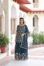 Thumbnail for Prazu Fashion Blue Georgette With Rich Sequins Embroidered Work Sharara Suit