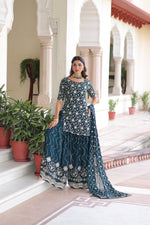 Thumbnail for Prazu Fashion Blue Georgette With Rich Sequins Embroidered Work Sharara Suit