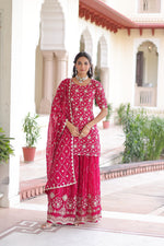 Thumbnail for Prazu Fashion Pink Georgette With Rich Sequins Embroidered Work Sharara Suit