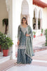 Prazu Fashion Light Grey Fendi Silk Coding Sequins Embroidered Work Sharara Suit - Distacart