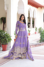 Thumbnail for Prazu Fashion Lavender Silver Crunchy Rich Sequins Embroidered Palazzo Suit - Distacart