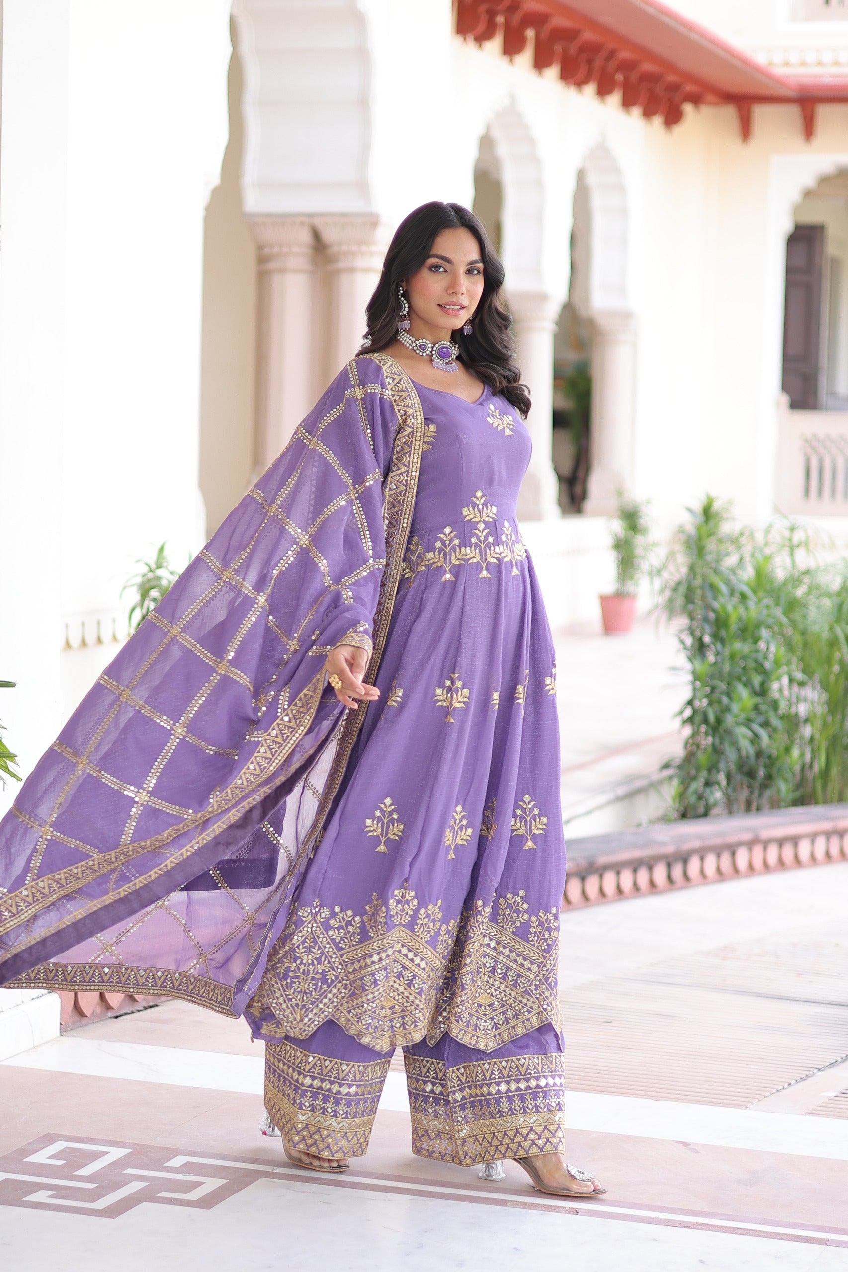 Prazu Fashion Lavender Silver Crunchy Rich Sequins Embroidered Palazzo Suit - Distacart