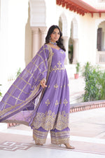 Thumbnail for Prazu Fashion Lavender Silver Crunchy Rich Sequins Embroidered Palazzo Suit - Distacart