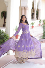 Thumbnail for Prazu Fashion Lavender Silver Crunchy Rich Sequins Embroidered Palazzo Suit - Distacart