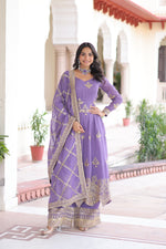 Thumbnail for Prazu Fashion Lavender Silver Crunchy Rich Sequins Embroidered Palazzo Suit - Distacart