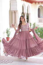Thumbnail for Prazu Fashion Onion Pink Georgette Sequins Multithreaded Beads Gown With Dupatta - Distacart