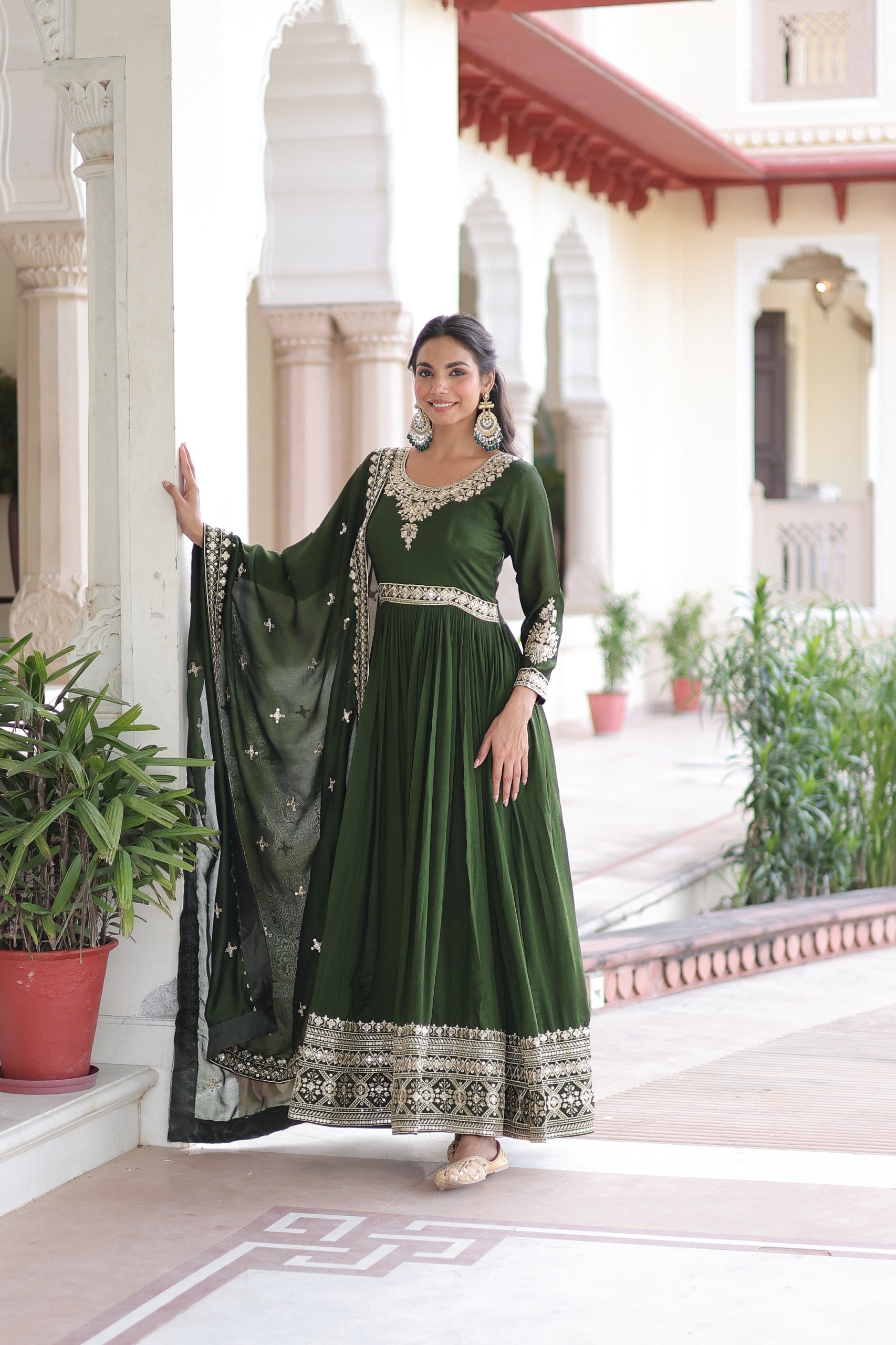 Prazu Fashion Mahendi Vichitra Silk With Rich Sequins Embroidered Gown With Dupatta - Distacart