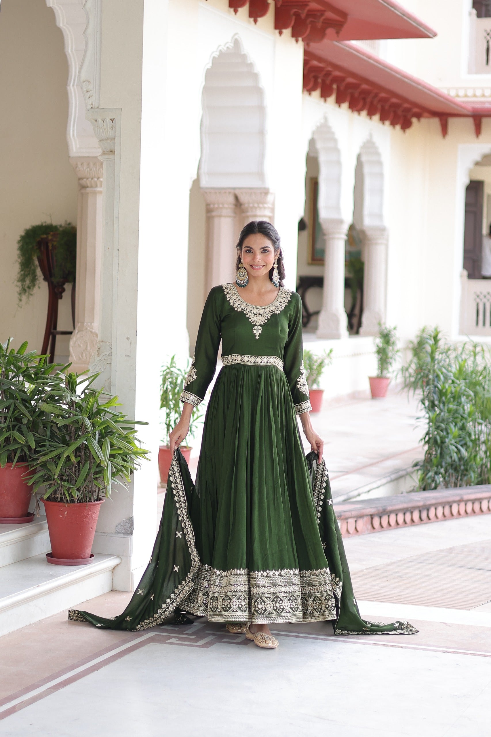Prazu Fashion Mahendi Vichitra Silk With Rich Sequins Embroidered Gown With Dupatta - Distacart
