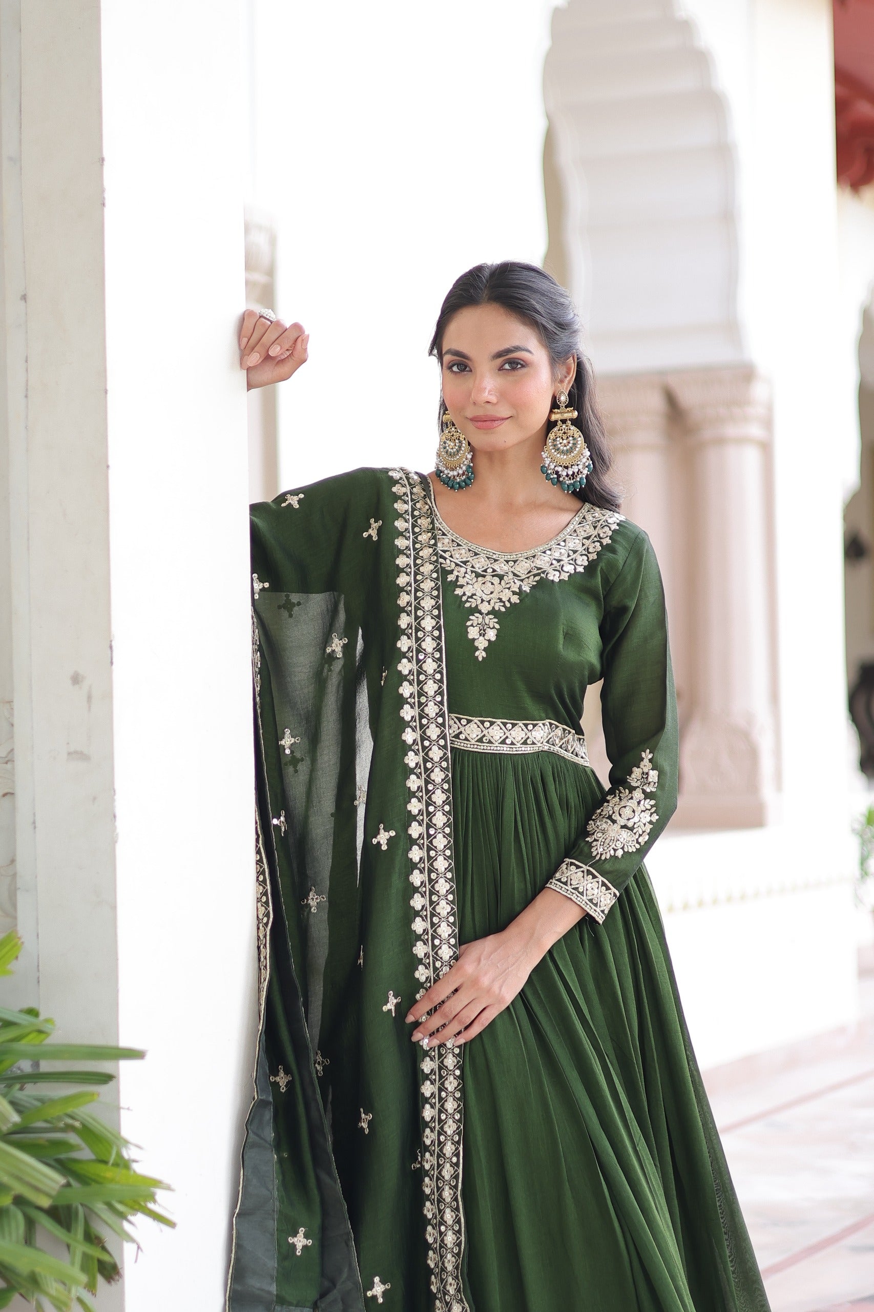 Prazu Fashion Mahendi Vichitra Silk With Rich Sequins Embroidered Gown With Dupatta - Distacart