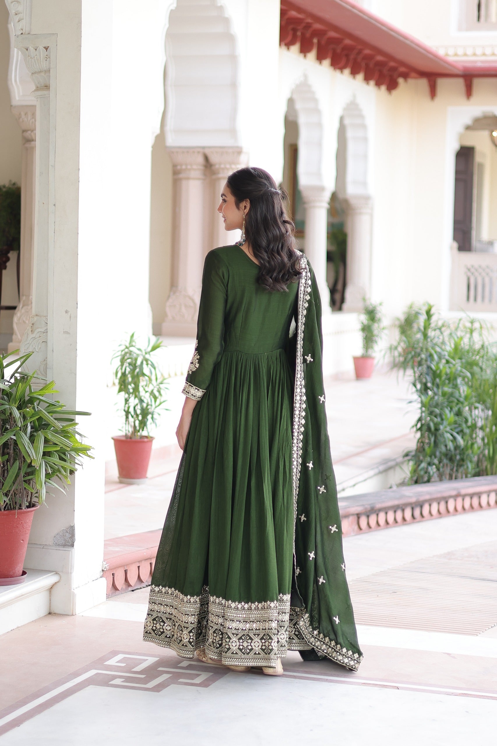 Prazu Fashion Mahendi Vichitra Silk With Rich Sequins Embroidered Gown With Dupatta - Distacart