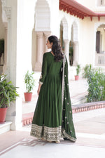 Thumbnail for Prazu Fashion Mahendi Vichitra Silk With Rich Sequins Embroidered Gown With Dupatta - Distacart