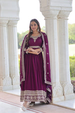 Thumbnail for Prazu Fashion Purple Vichitra Silk With Rich Sequins Embroidered Gown With Dupatta - Distacart