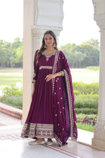 Thumbnail for Prazu Fashion Purple Vichitra Silk With Rich Sequins Embroidered Gown With Dupatta - Distacart