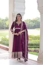 Thumbnail for Prazu Fashion Purple Vichitra Silk With Rich Sequins Embroidered Gown With Dupatta - Distacart