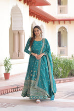 Thumbnail for Prazu Fashion Teal Silver Crunchy With Rich Sequins Embroidered Gown With Dupatta - Distacart