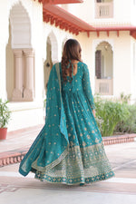 Thumbnail for Prazu Fashion Teal Silver Crunchy With Rich Sequins Embroidered Gown With Dupatta - Distacart