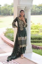 Thumbnail for Prazu Fashion Dark Green Georgette Embroidered Designer Salwar Suit - Distacart