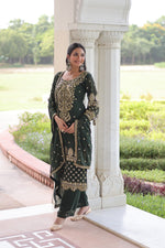 Thumbnail for Prazu Fashion Dark Green Georgette Embroidered Designer Salwar Suit - Distacart