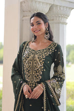 Thumbnail for Prazu Fashion Dark Green Georgette Embroidered Designer Salwar Suit - Distacart