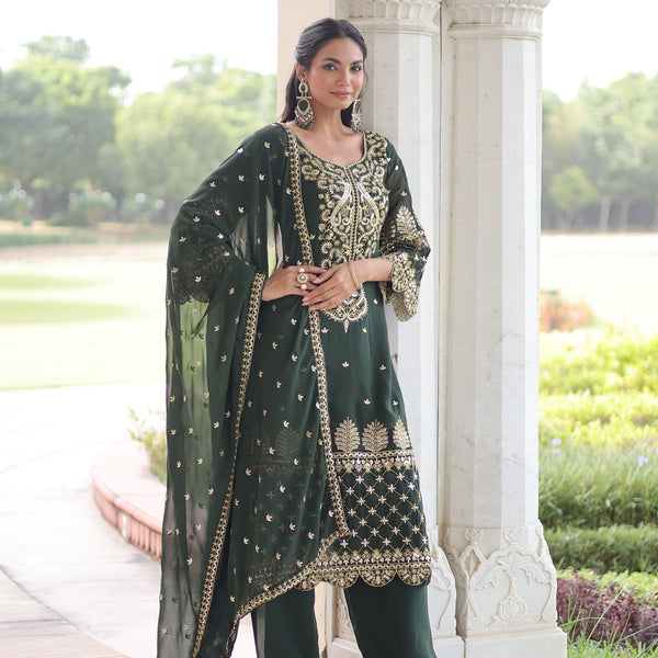 Prazu Fashion Dark Green Georgette Embroidered Designer Salwar Suit - Distacart