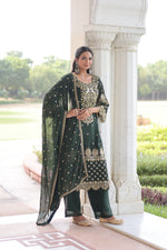 Thumbnail for Prazu Fashion Dark Green Georgette Embroidered Designer Salwar Suit - Distacart