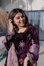 Thumbnail for Prazu Fashion Wine Velvet Rich Zari Embroidered Work Palazzo Suit - Distacart