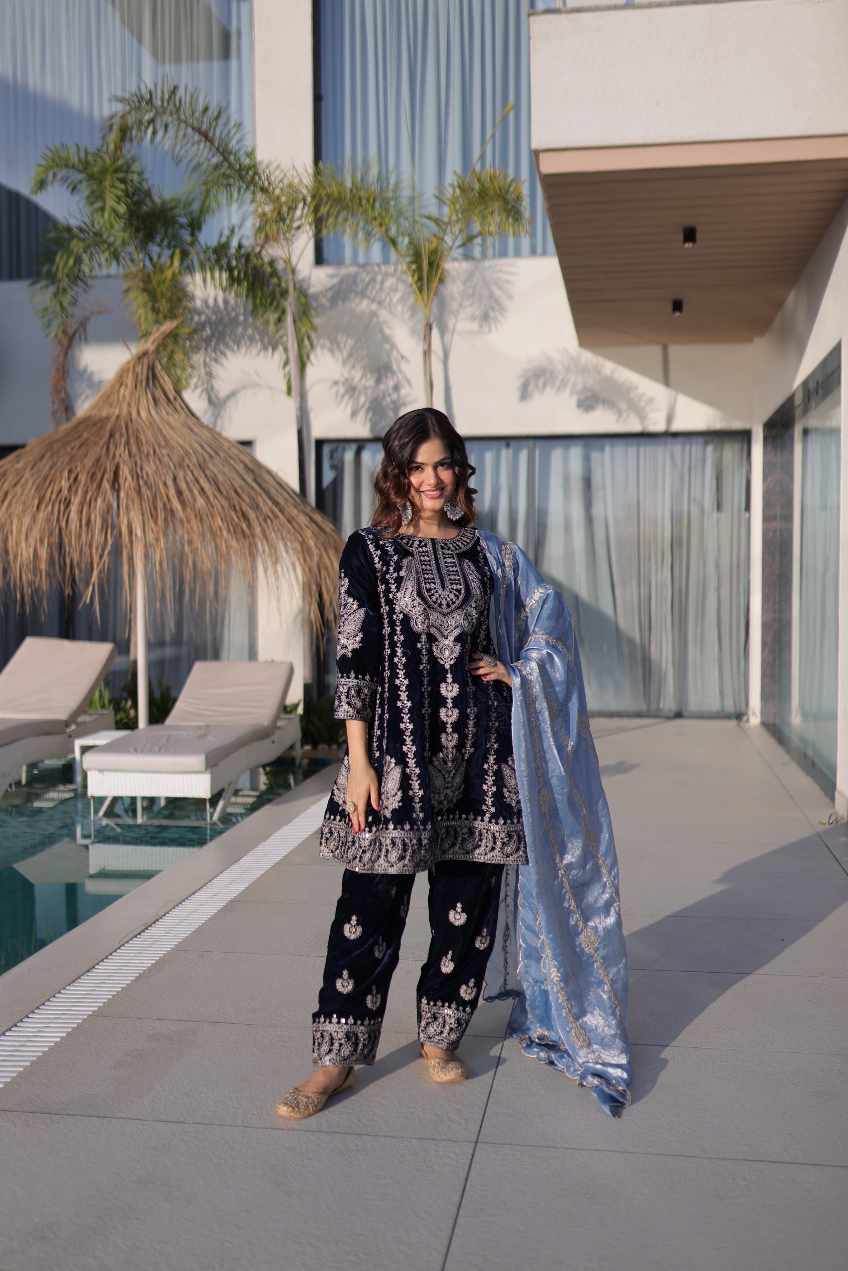 Prazu Fashion Navy Blue Velvet With Rich Zari Embroidered Work Salwar Suit - Distacart