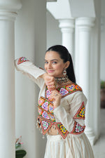 Thumbnail for Prazu Fashion Off White Kora Cotton Kutchi Gamthi Navaratri Lehenga