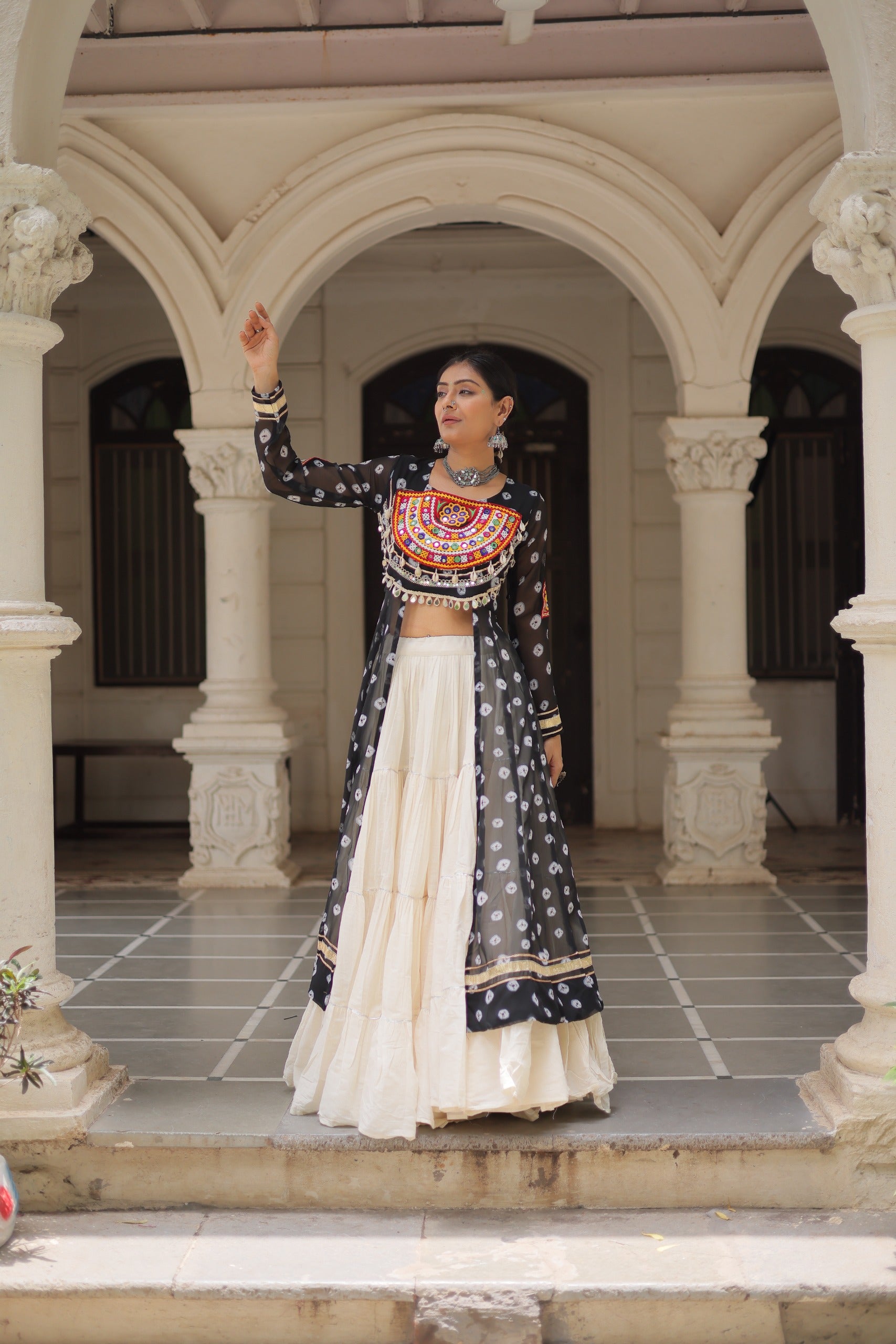 Prazu Fashion Black Georgette Bandhani Print With Kutchi Patchwork Navratri Lehenga Kurti - Distacart