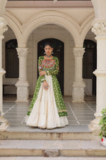 Thumbnail for Prazu Fashion Mehendi Georgette Bandhani Print With Kutchi Patchwork Navratri Lehenga Kurti