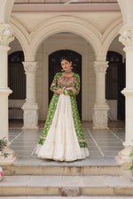 Thumbnail for Prazu Fashion Mehendi Georgette Bandhani Print With Kutchi Patchwork Navratri Lehenga Kurti