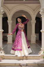 Thumbnail for Prazu Fashion Wine Georgette Bandhani Print With Kutchi Patchwork Navratri Lehenga Kurti