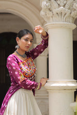 Thumbnail for Prazu Fashion Wine Georgette Bandhani Print With Kutchi Patchwork Navratri Lehenga Kurti