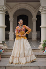 Thumbnail for Prazu Fashion Yellow Georgette Bandhani Print With Kutchi Gamthi Navratri Lehenga