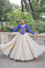 Thumbnail for Prazu Fashion Blue Georgette Leheriya Print With Attractive Mirror Lace Navaratri Lehenga